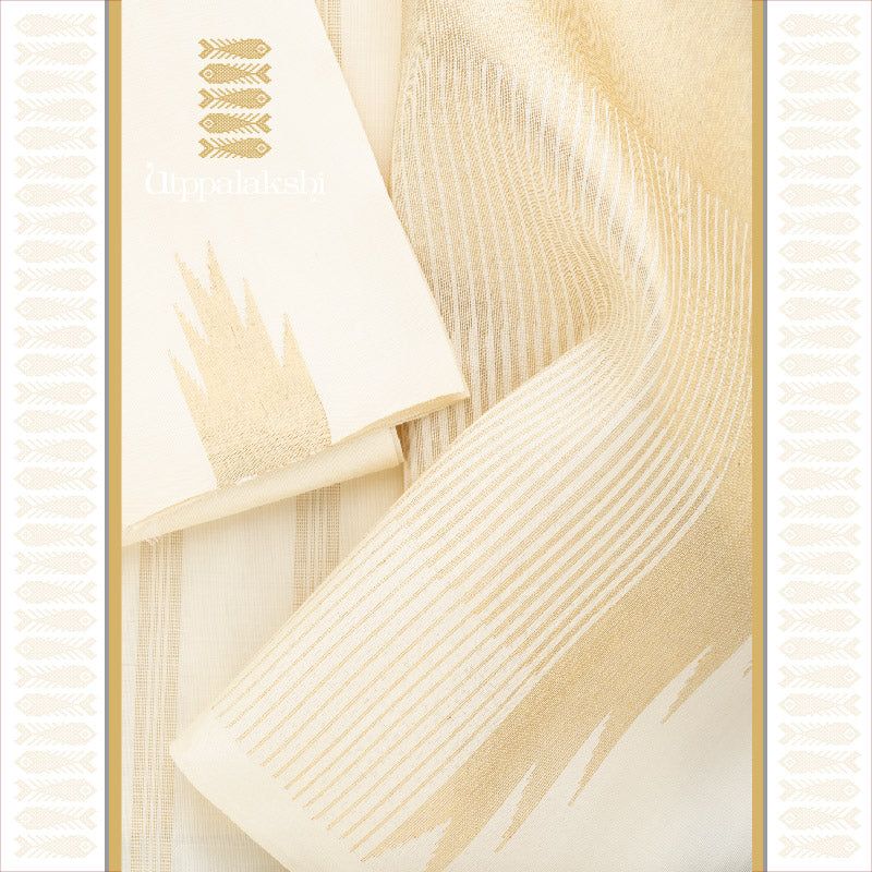 IVORY / OFF WHITE TEMPLE BORDER BAVANJI PALLU || UTPPALAKSHI HANDWOVEN KANJIVARAM SILK SAREE