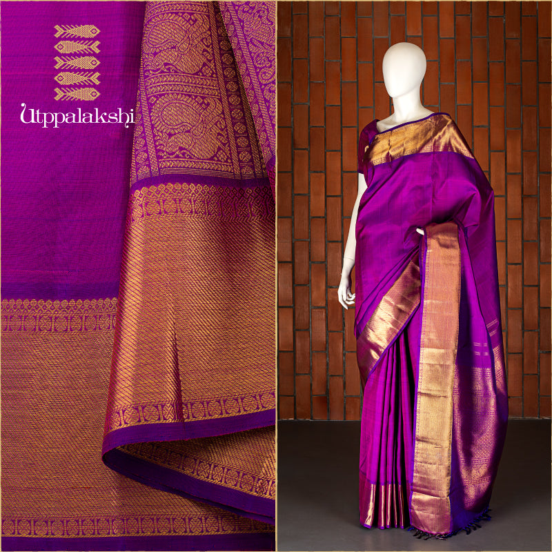 UTPPALAKSHI HANDWOVEN KANJIVARAM SILK SAREE VADAMALLI WITH RUDRAKSHAM BORDER