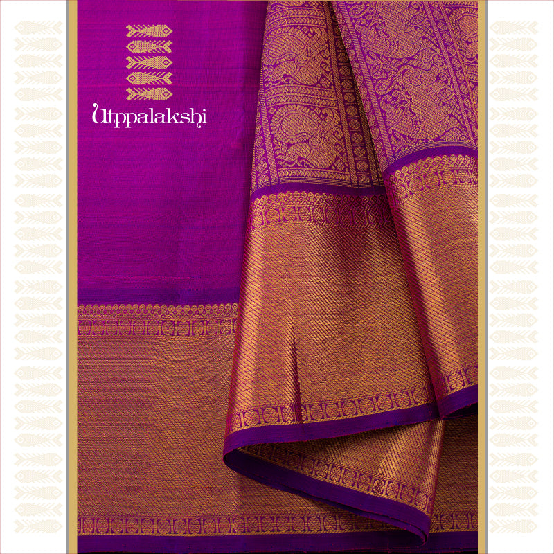 UTPPALAKSHI HANDWOVEN KANJIVARAM SILK SAREE VADAMALLI WITH RUDRAKSHAM BORDER