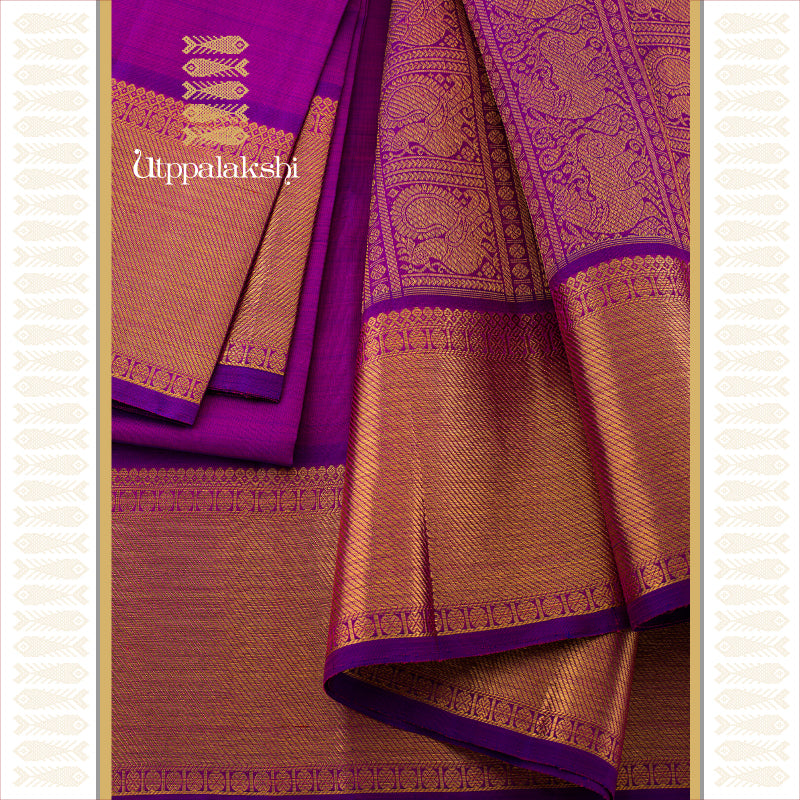 UTPPALAKSHI HANDWOVEN KANJIVARAM SILK SAREE VADAMALLI WITH RUDRAKSHAM BORDER