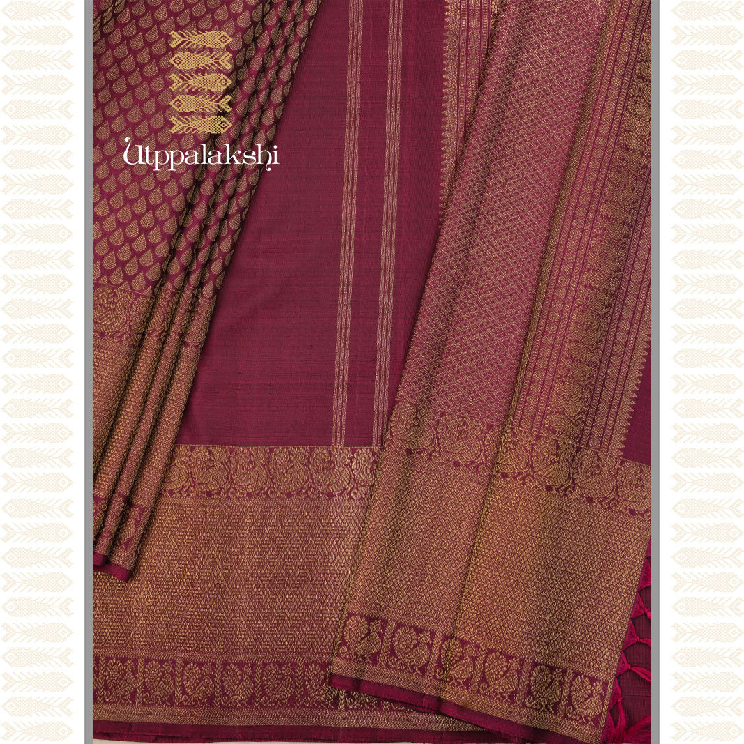 MAROON TURNING BORDER PARTLY PALLU SAREE-AN UTPPALAKSHI HANDWOVEN KANCHIPURAM SILK SAREE