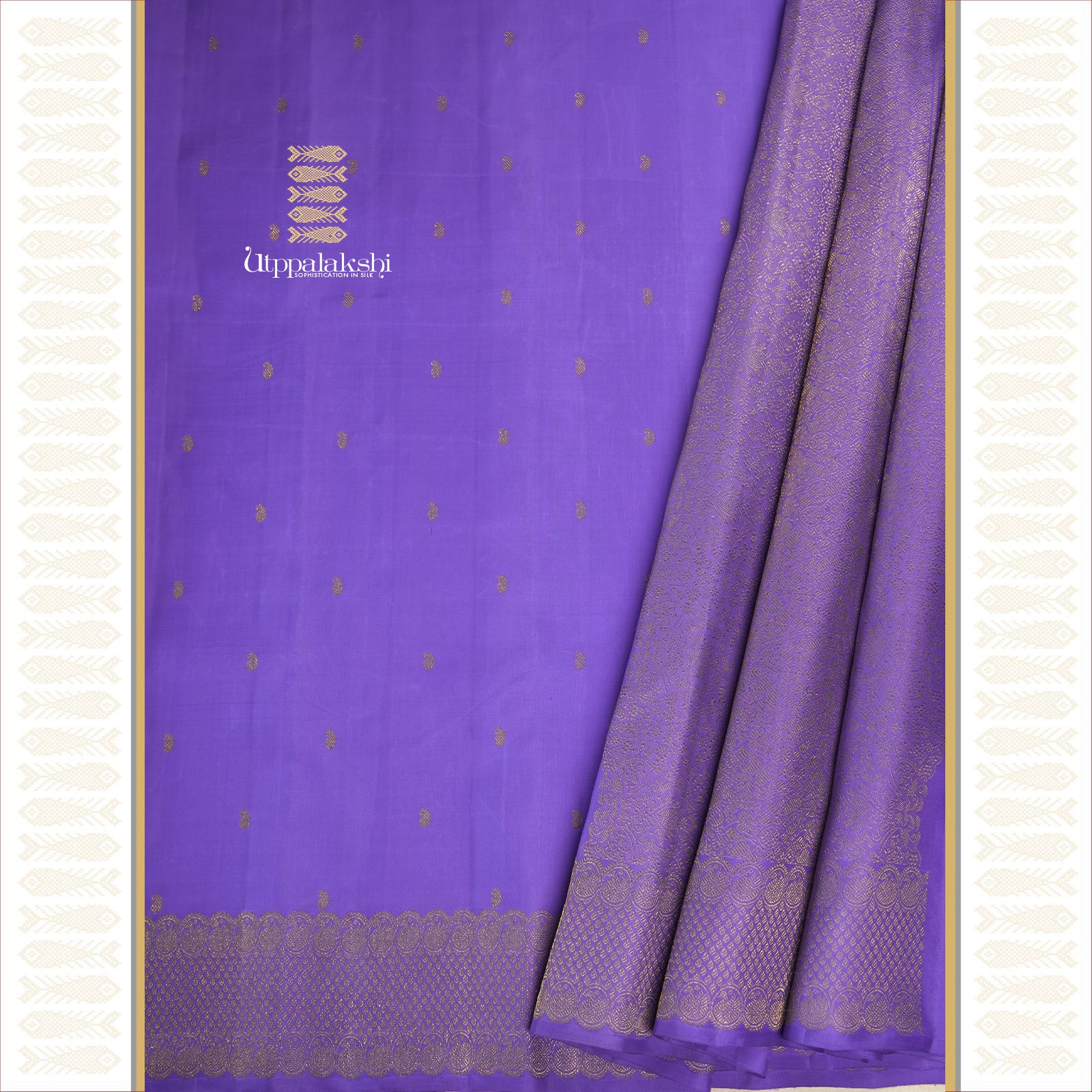 Neelam Blue with Fancy Border and Kodi (Creeper) Brocade Pallu Featuring Mango Motifs – An Utppalakshi Handwoven Kanjivaram Silk Saree