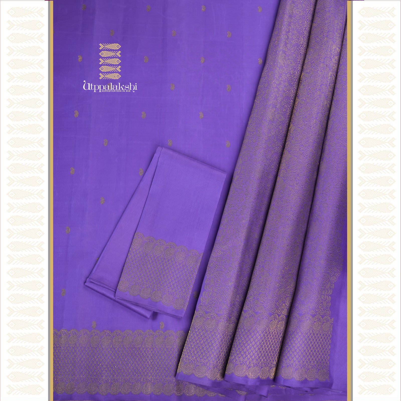 Neelam Blue with Fancy Border and Kodi (Creeper) Brocade Pallu Featuring Mango Motifs – An Utppalakshi Handwoven Kanjivaram Silk Saree