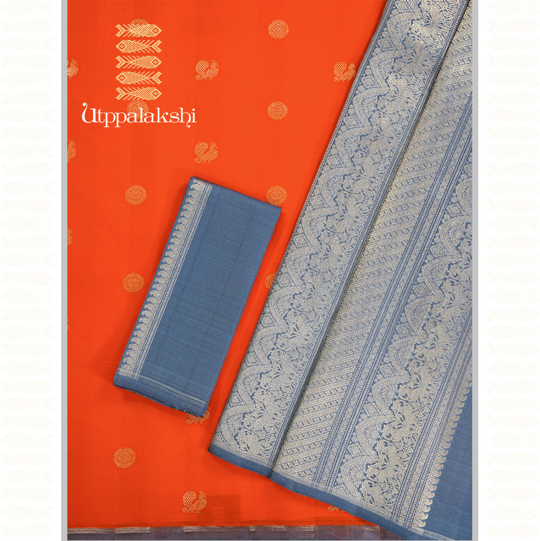 BURNT ORANGE KANJIVARAM KORA SILK SAREE-AN UTPPALAKSHI HANDWOVEN KANCHIPURAM SILK SAREE