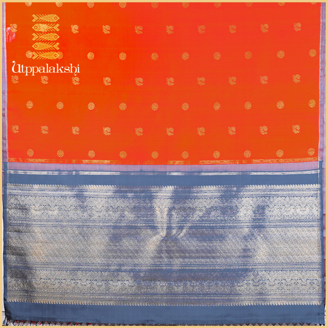 BURNT ORANGE KANJIVARAM KORA SILK SAREE-AN UTPPALAKSHI HANDWOVEN KANCHIPURAM SILK SAREE