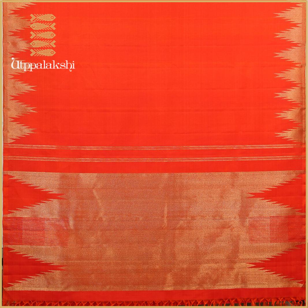 ORANGE TEMPLE BORDER SAREE- AN UTPPALAKSHI HANDWOVEN KANCHIPURAM SILK SAREE