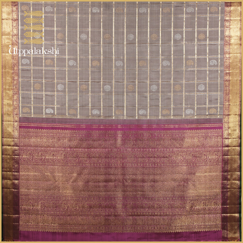 PAKKU GREY JARI KATTAM SAREE-AN | UTPPALAKSHI HANDWOVEN KANCHIPURAM SILK SAREE