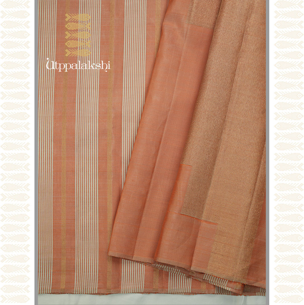 Peach and tussar panel saree - AN UTPPALAKSHI HANDWOVEN KANCHIPURAM SILK SAREE