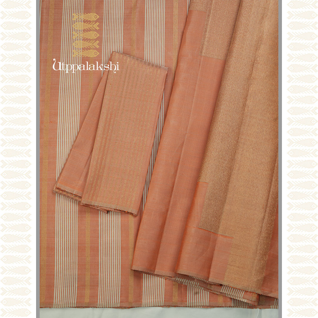 Peach and tussar panel saree - AN UTPPALAKSHI HANDWOVEN KANCHIPURAM SILK SAREE