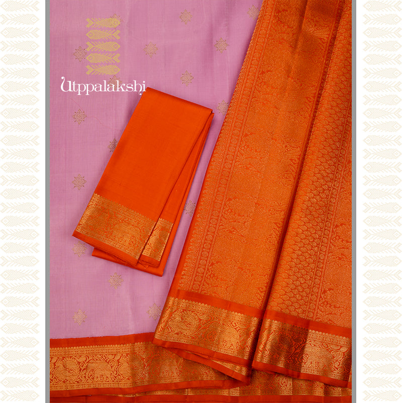 PINKISH LAVENDER SAREE WITH BURNT ORANGE PALLU - AN UTPPALAKSHI HANDWOVEN KANCHIPURAM SILK SAREE
