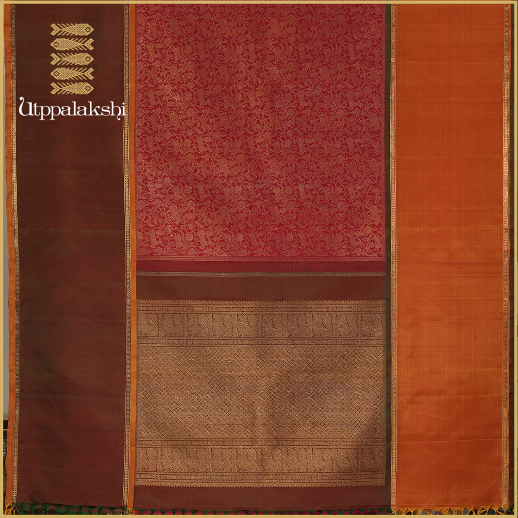 RED MUPPAGAM VANASINGARAM SAREE -AN UTPPALAKSHI HANDWOVEN KANCHIPURAM SILK SAREE