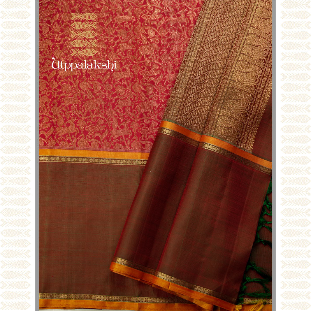 RED MUPPAGAM VANASINGARAM SAREE -AN UTPPALAKSHI HANDWOVEN KANCHIPURAM SILK SAREE