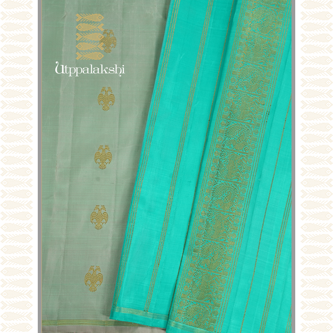 REXONA SHOT COLOUR SAREE WITH DOUBLE COLOUR BORDER-AN UTPPALAKSHI HANDWOVEN KANCHIPURAM SILK SAREE