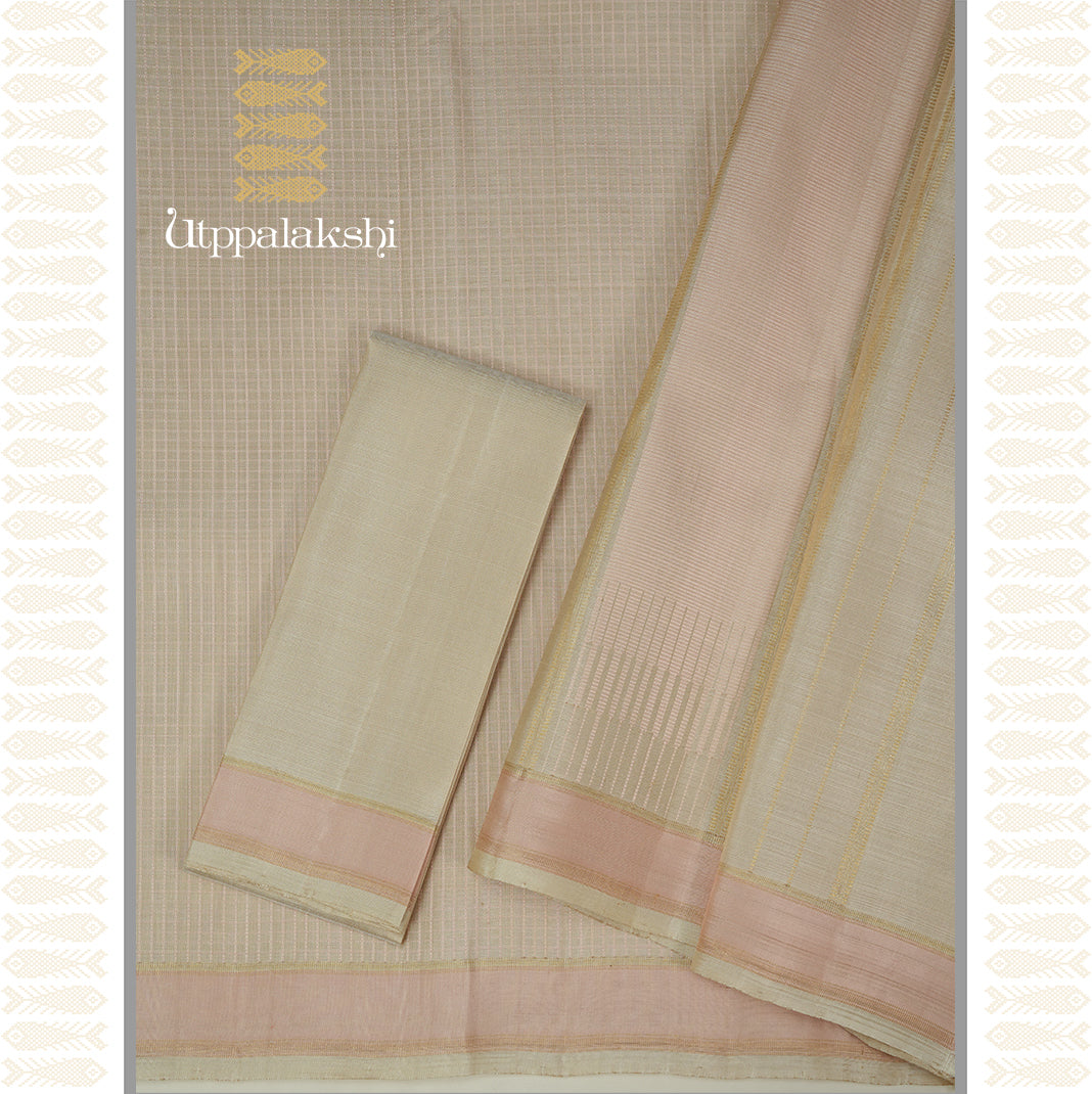 TUSSAR COLOUR MUTHU CHECKS-AN UTPPALAKSHI HANDWOVEN KANJIVARAM SILK SAREE
