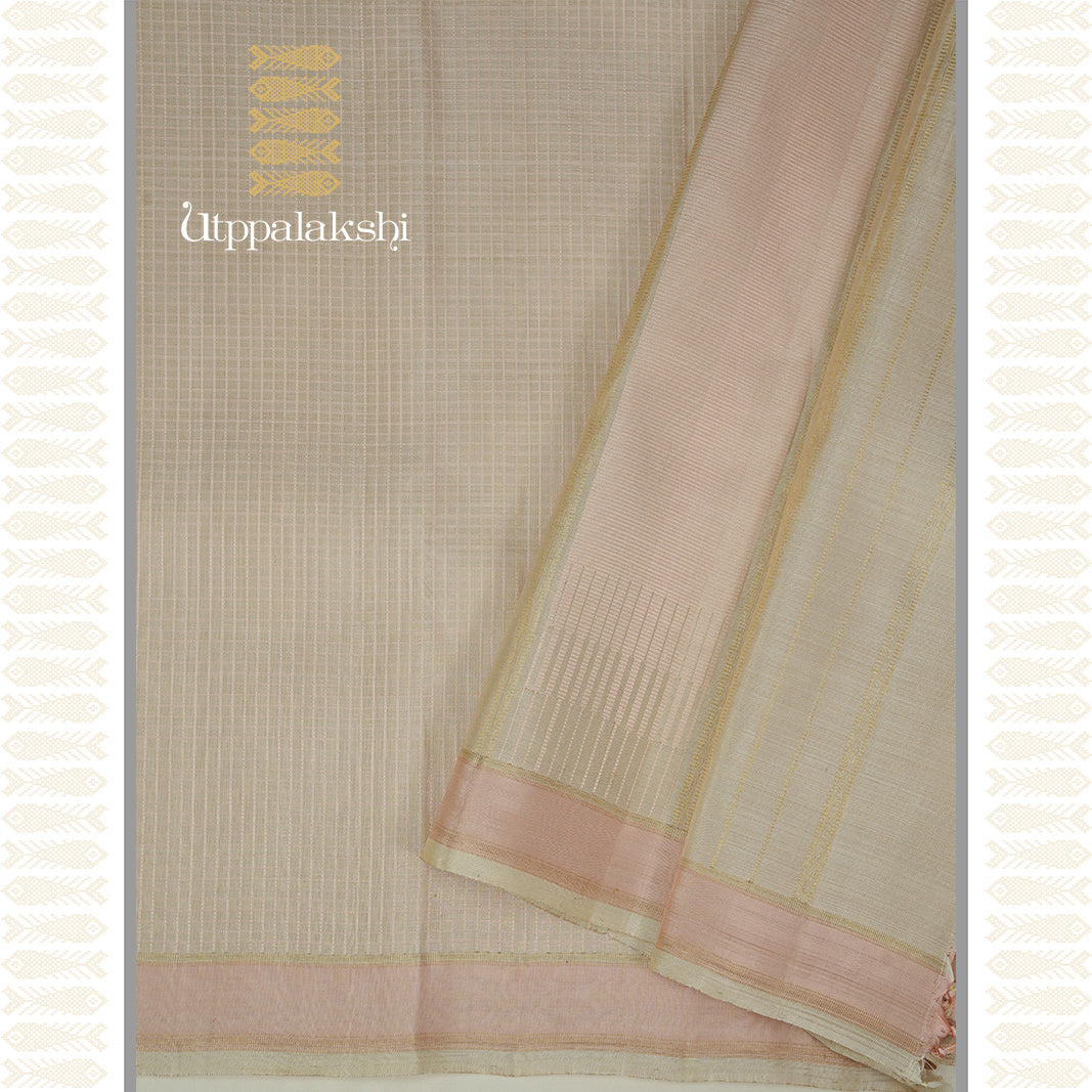 TUSSAR COLOUR MUTHU CHECKS-AN UTPPALAKSHI HANDWOVEN KANJIVARAM SILK SAREE