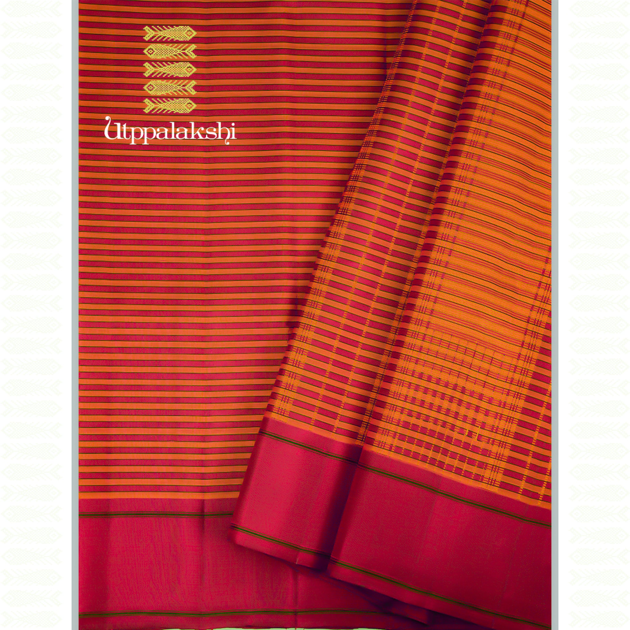 ORANGE AND ARAKKU VAZHAIPOO SOUTH VARI - AN UTPPALAKSHI HANDWOVEN KANCHIPURAM SILK SAREE