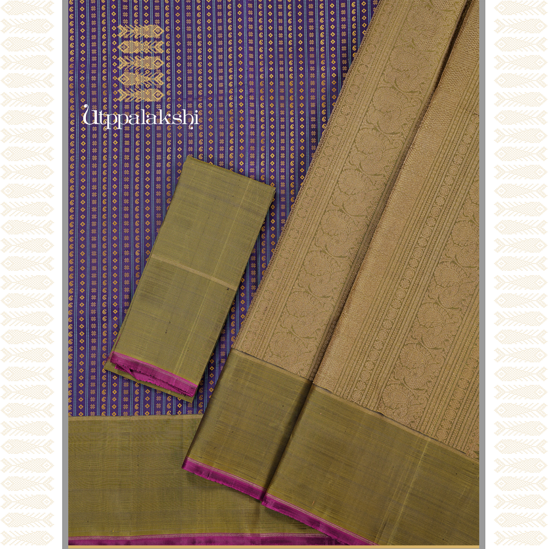 VOILET JACQUARD SILK PETT SAREE WITH KARPAGA BORDER-AN UTPPALAKSHI HANDWOVEN KANCHIPURAM SILK SAREE