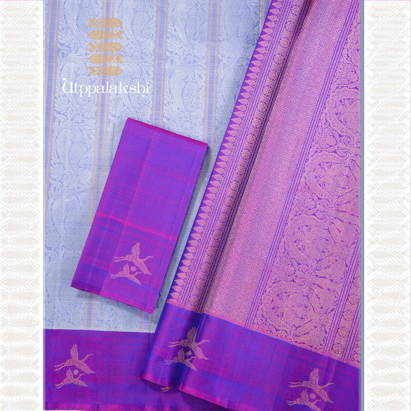 VOILET GREY JACQUARD SAREE-AN UTPPALAKSHI HANDWOVEN KANCHIPURAM SILK SAREE