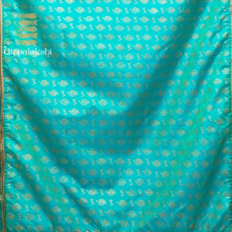 UTPPALAKSHI KANJIVARAM SILK DUPATTA BLUE WITH GOLD BLOCK PRINT