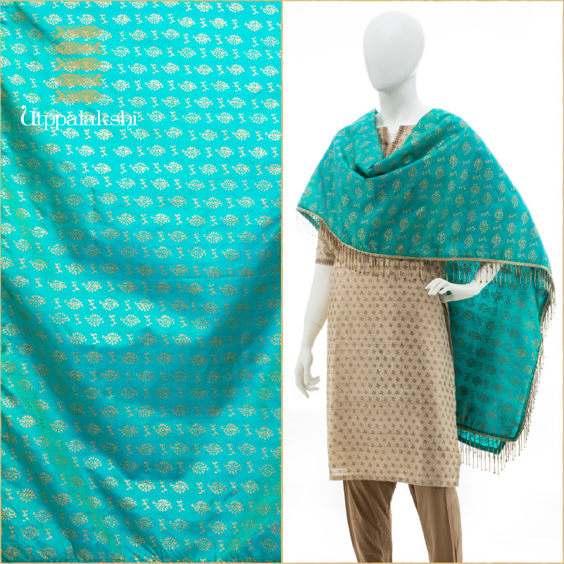 UTPPALAKSHI KANJIVARAM SILK DUPATTA BLUE WITH GOLD BLOCK PRINT