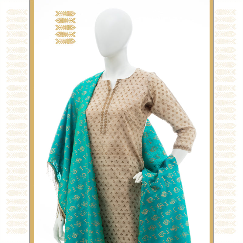 UTPPALAKSHI KANJIVARAM SILK DUPATTA BLUE WITH GOLD BLOCK PRINT