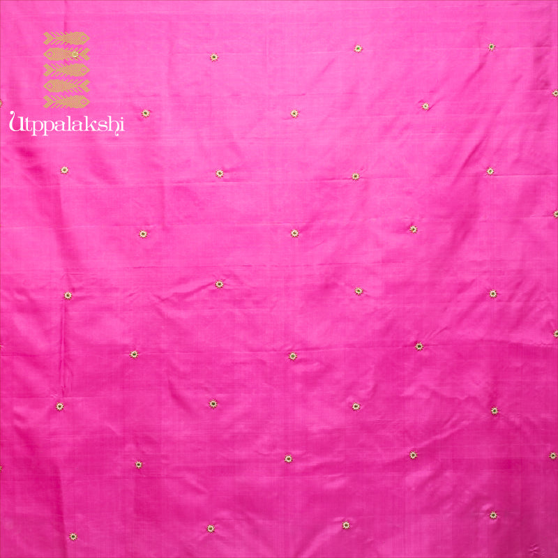 UTPPALAKSHI KANJIVARAM SILK DUPATTA PINK WITH GREEN STONEWORK