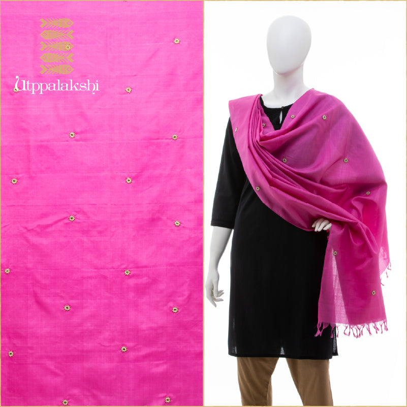 UTPPALAKSHI KANJIVARAM SILK DUPATTA PINK WITH GREEN STONEWORK
