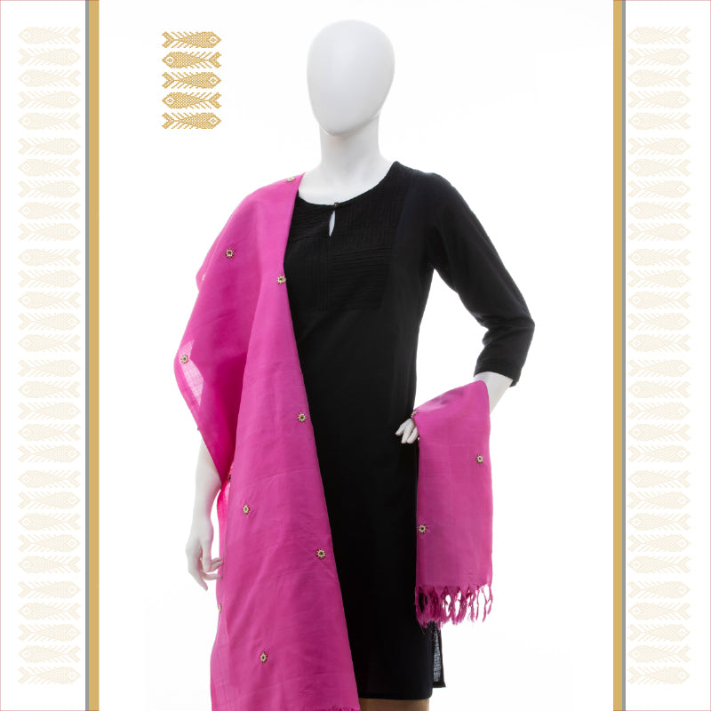 UTPPALAKSHI KANJIVARAM SILK DUPATTA PINK WITH GREEN STONEWORK