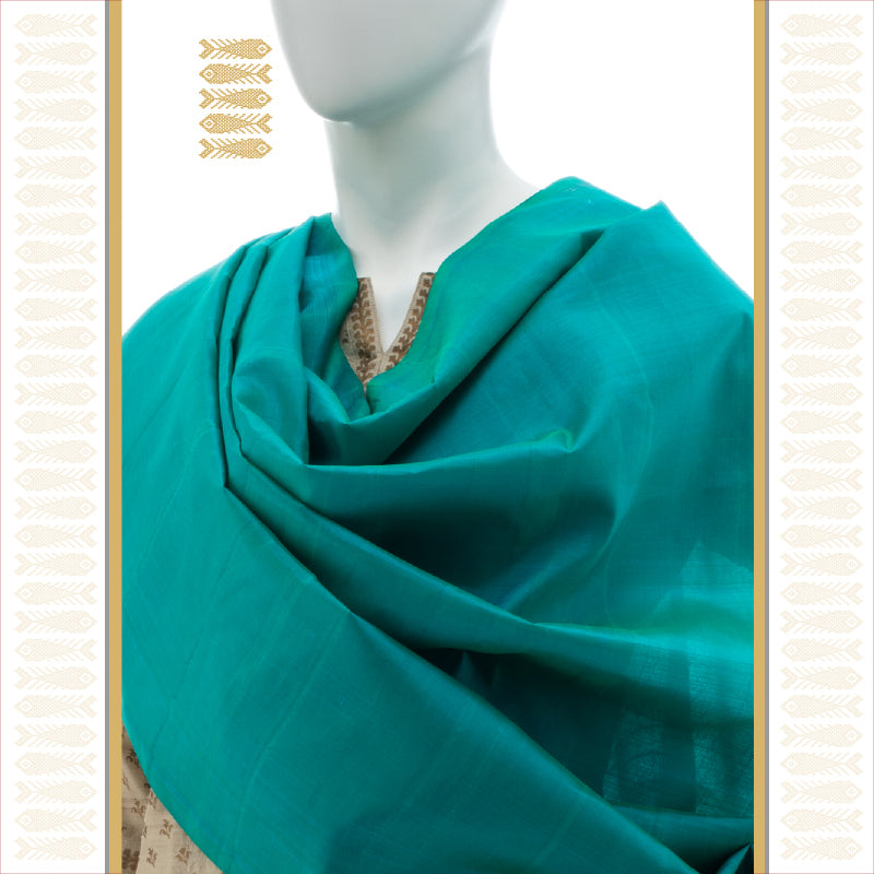 UTPPALAKSHI KANJIVARAM SILK DUPATTA SEA GREEN WITH SIMPLE ZARI LINES