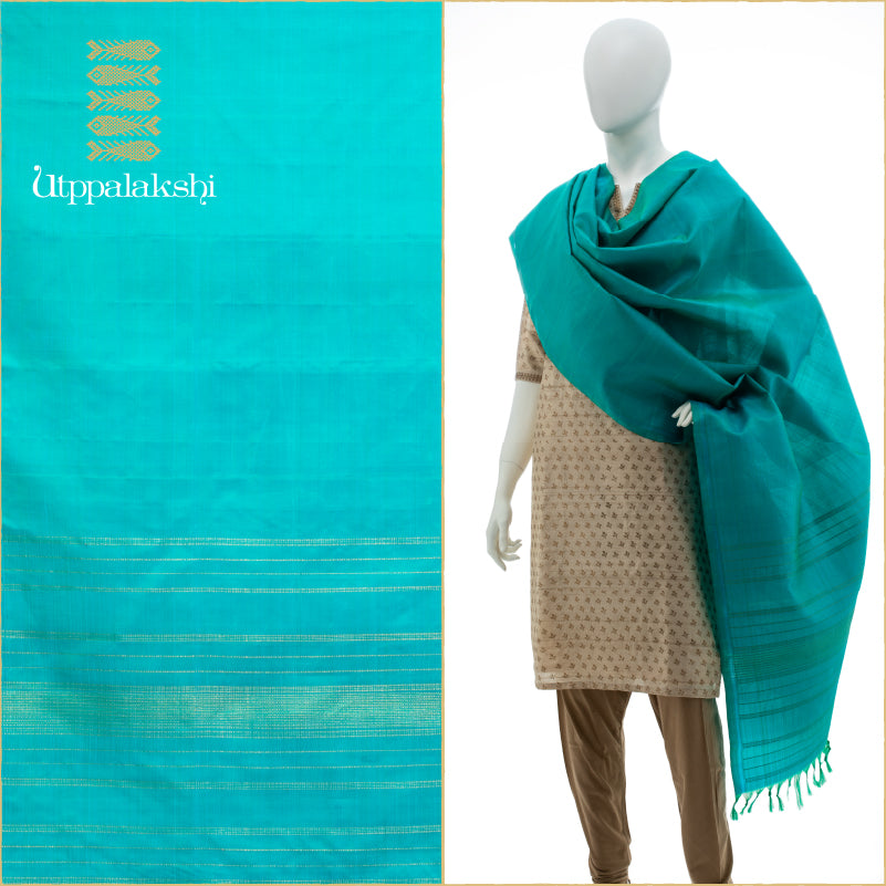 UTPPALAKSHI KANJIVARAM SILK DUPATTA SEA GREEN WITH SIMPLE ZARI LINES
