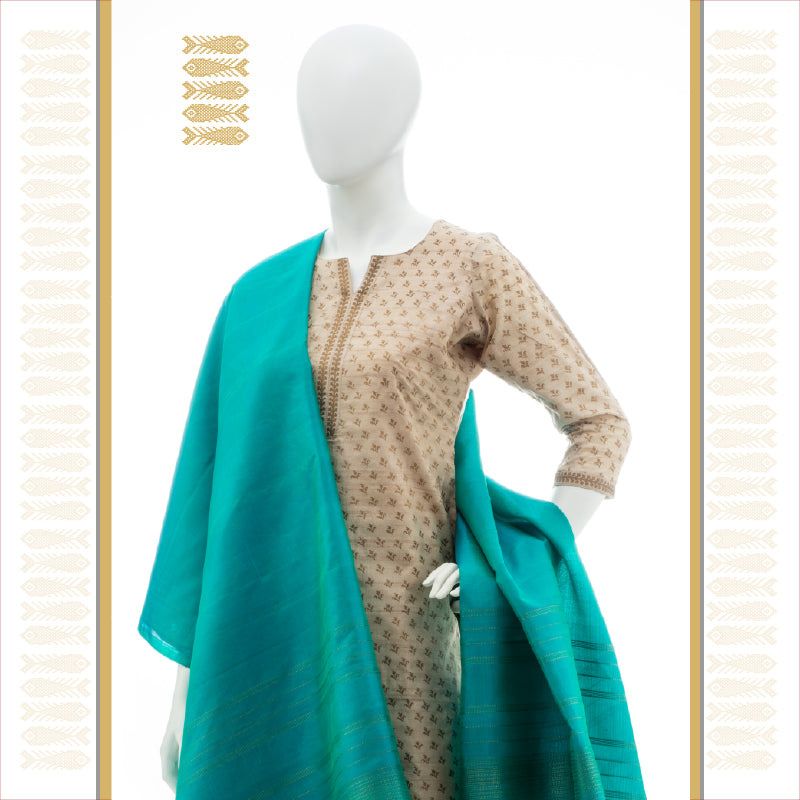 UTPPALAKSHI KANJIVARAM SILK DUPATTA SEA GREEN WITH SIMPLE ZARI LINES