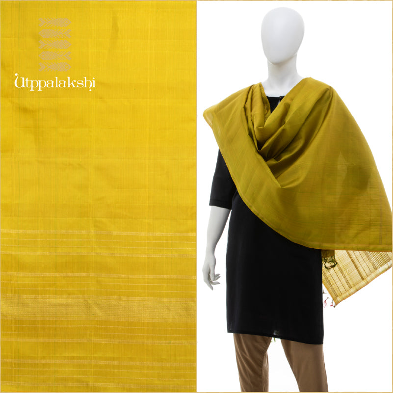 UTPPALAKSHI KANJIVARAM SILK DUPATTA OLIVE GREEN WITH SIMPLE ZARI LINES