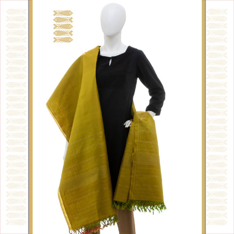 UTPPALAKSHI KANJIVARAM SILK DUPATTA OLIVE GREEN WITH SIMPLE ZARI LINES