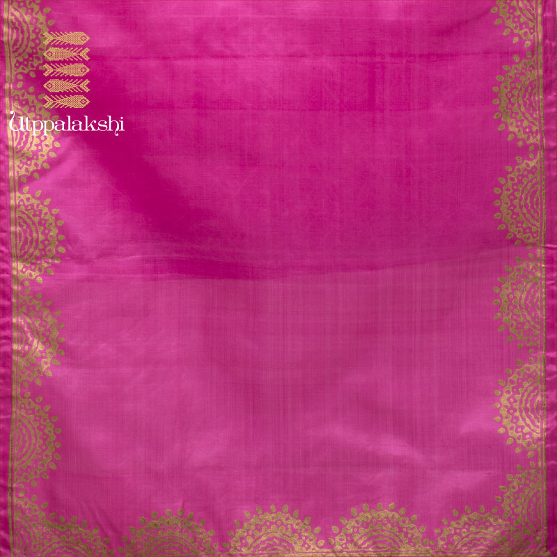 UTPPALAKSHI KANJIVARAM SILK STOLE DUPATTA PINK WITH GOLD BLOCKPRINT