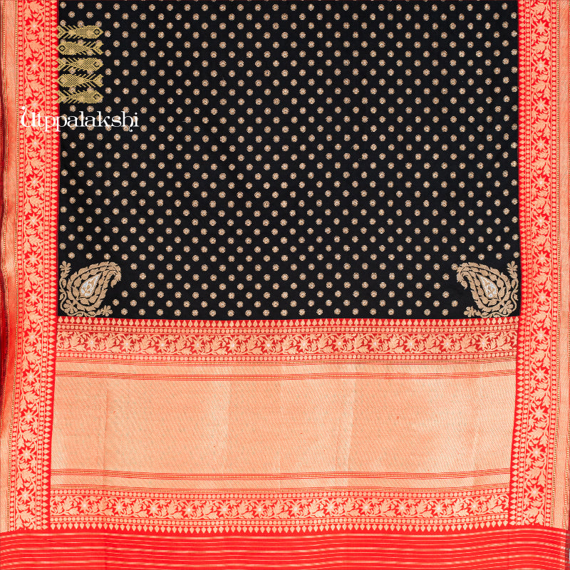 BLACK AND RED || BENARAS SILK || UTPPALAKSHI HANDWOVEN SILK SAREE
