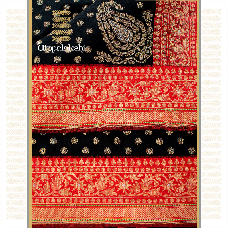 BLACK AND RED || BENARAS SILK || UTPPALAKSHI HANDWOVEN SILK SAREE