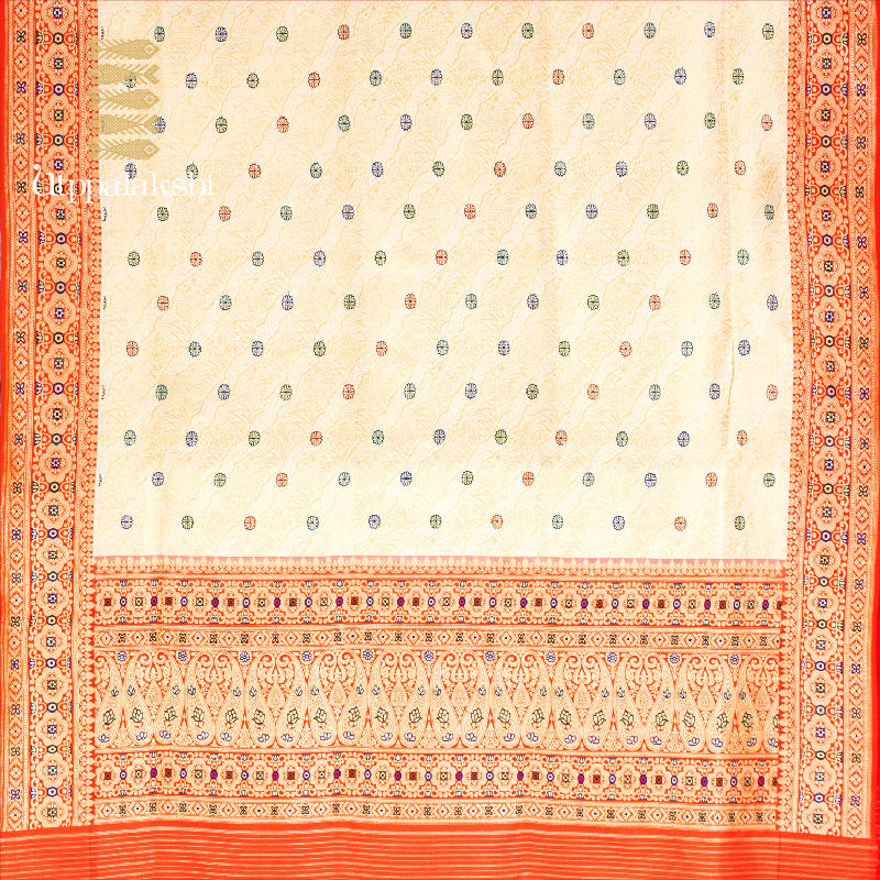 OFF WHITE AND ORANGE BRIDAL || BRIDAL BENARAS || UTPPALAKSHI HANDWOVEN SILK SAREE