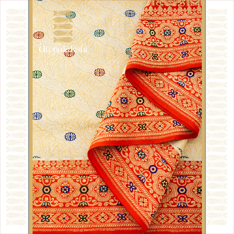 OFF WHITE AND ORANGE BRIDAL || BRIDAL BENARAS || UTPPALAKSHI HANDWOVEN SILK SAREE