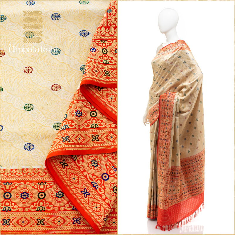 OFF WHITE AND ORANGE BRIDAL || BRIDAL BENARAS || UTPPALAKSHI HANDWOVEN SILK SAREE
