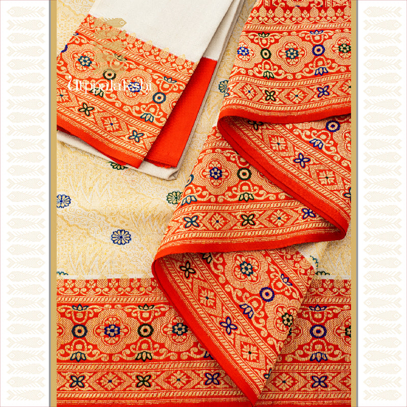 OFF WHITE AND ORANGE BRIDAL || BRIDAL BENARAS || UTPPALAKSHI HANDWOVEN SILK SAREE