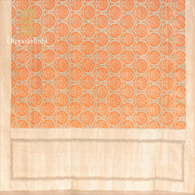 PASTEL GREEN WITH ORANGE THREADWORK || BENARAS SILK ||UTPPALAKSHI HANDWOVEN SILK SAREE