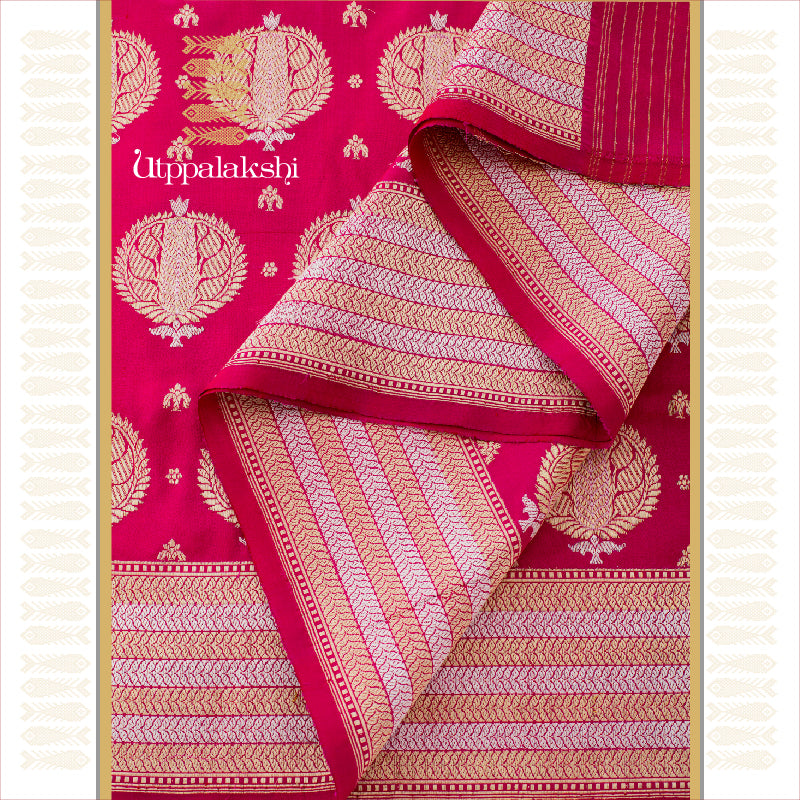 DEEP PINK WITH THREADWORK || BRIDAL BENARAS ||UTPPALAKSHI HANDWOVEN SILK SAREE