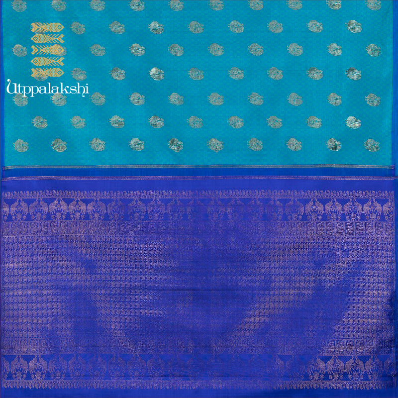 LIGHT BLUE DARK BLUE PAIMUDI ANNAM NO BORDER || UTPPALAKSHI KAUTPPALAKSHI HANDWOVEN KANJIVARAM SILK SAREE