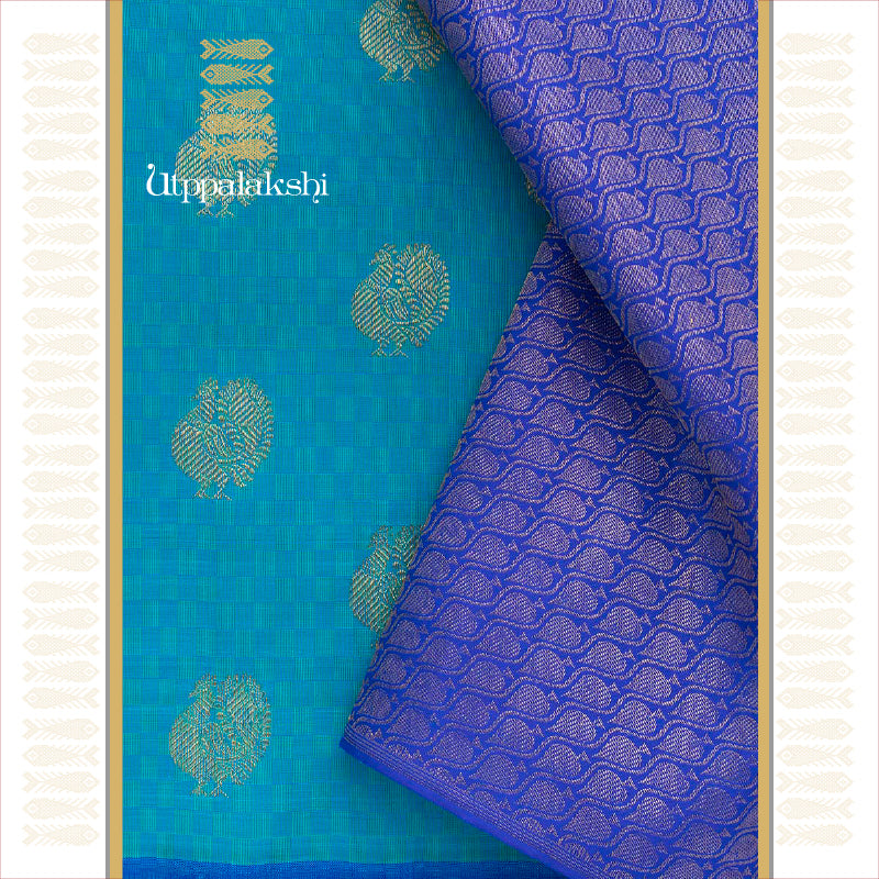 LIGHT BLUE DARK BLUE PAIMUDI ANNAM NO BORDER || UTPPALAKSHI KAUTPPALAKSHI HANDWOVEN KANJIVARAM SILK SAREE
