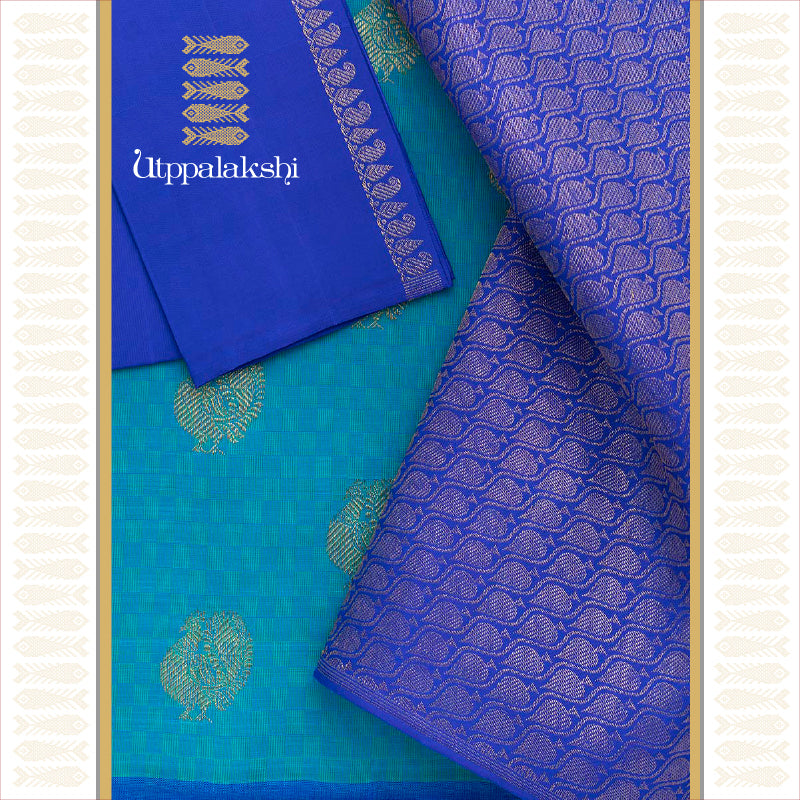 LIGHT BLUE DARK BLUE PAIMUDI ANNAM NO BORDER || UTPPALAKSHI KAUTPPALAKSHI HANDWOVEN KANJIVARAM SILK SAREE