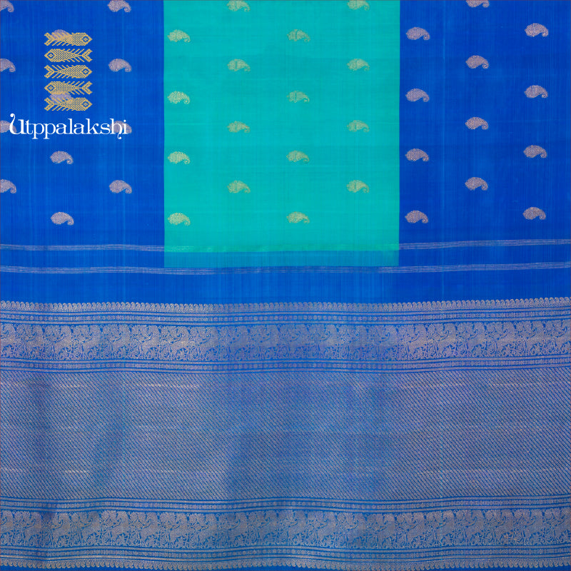 BLUE AND DARK BLUE WITH MANGA MOTIFS || UTPPALAKSHI HANDWOVEN KANJIVARAM SILK SAREE