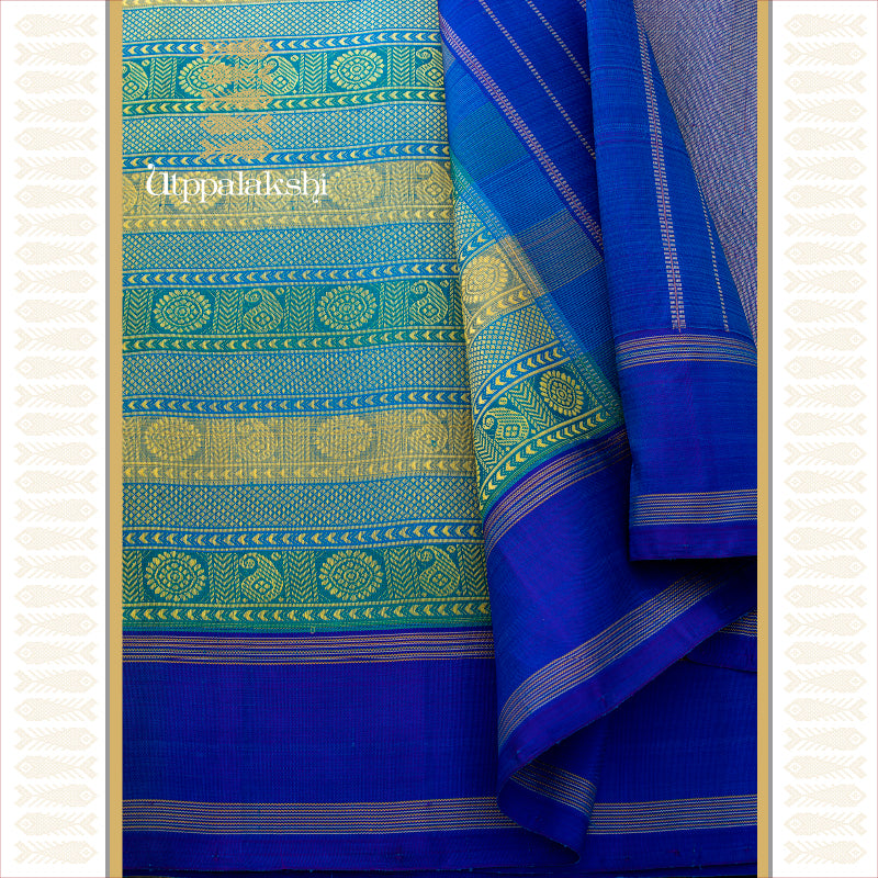 BLUE GREEN MANGO CHAKRAM || THREADWORK SAREE || UTPPALAKSHI HANDWOVEN KANJIVARAM SILK