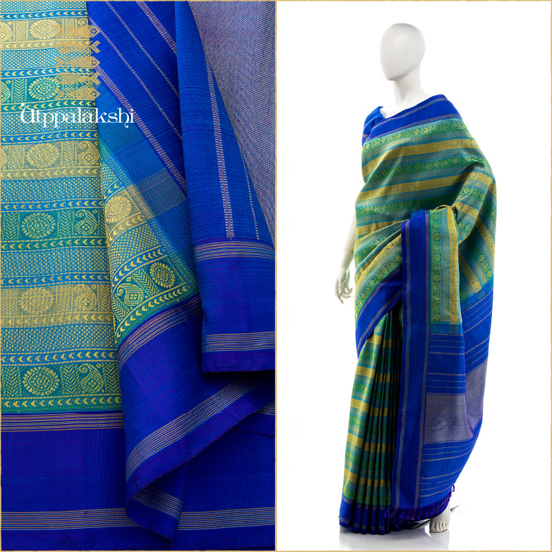 BLUE GREEN MANGO CHAKRAM || THREADWORK SAREE || UTPPALAKSHI HANDWOVEN KANJIVARAM SILK