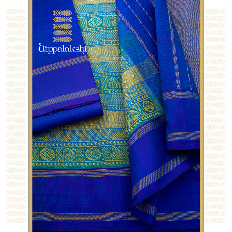BLUE GREEN MANGO CHAKRAM || THREADWORK SAREE || UTPPALAKSHI HANDWOVEN KANJIVARAM SILK