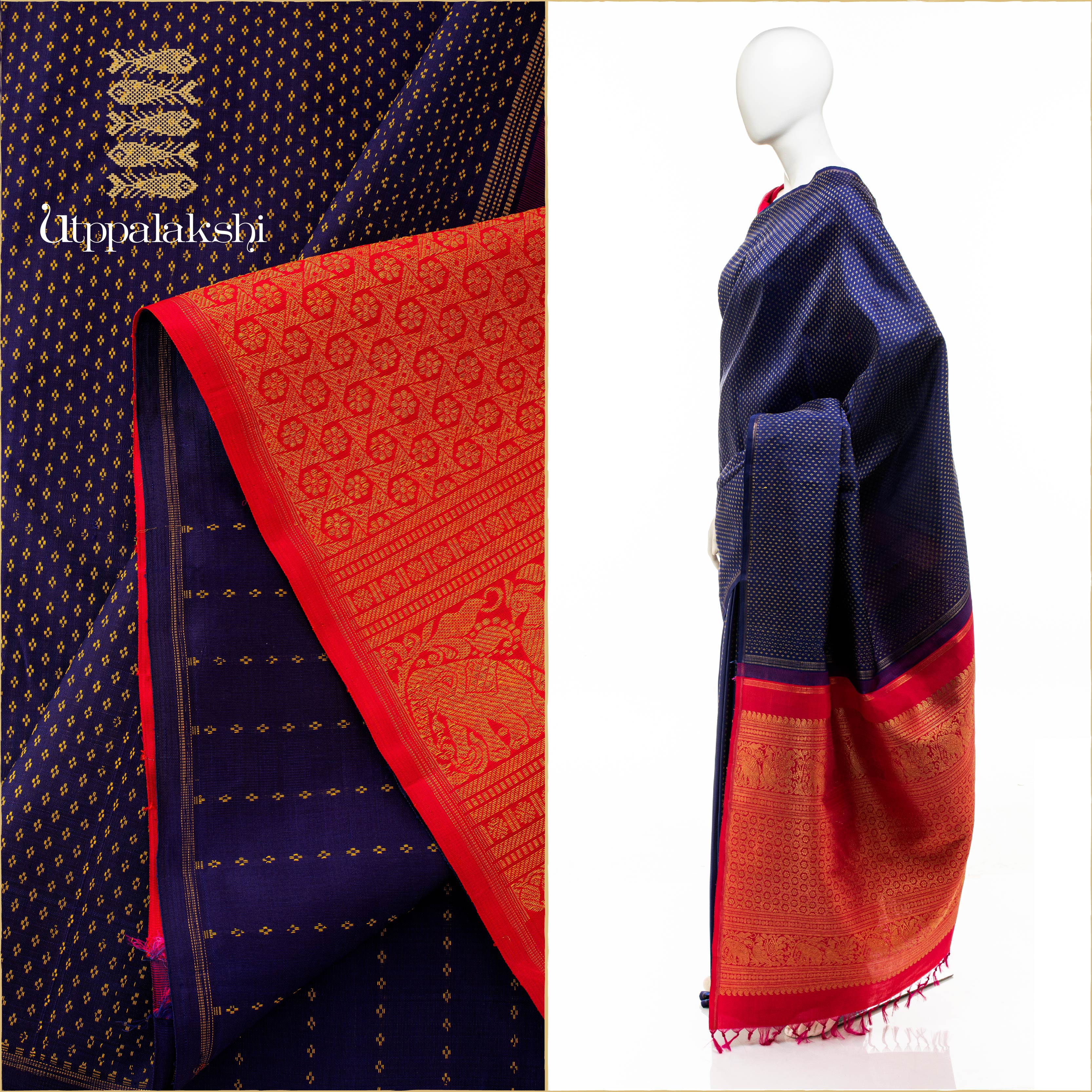 BLUE AND PINK WITH BUTTAS NO BORDER || UTPPALAKSHI HANDWOVEN KANJIVARAM SILK SAREE